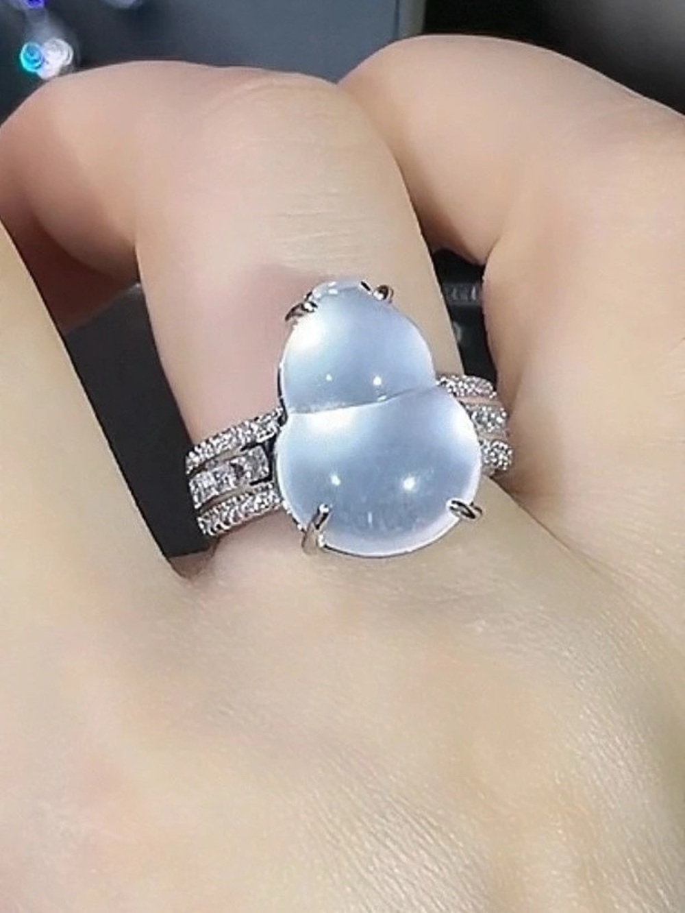 White Chalcedony Silver Statement Ring 8+